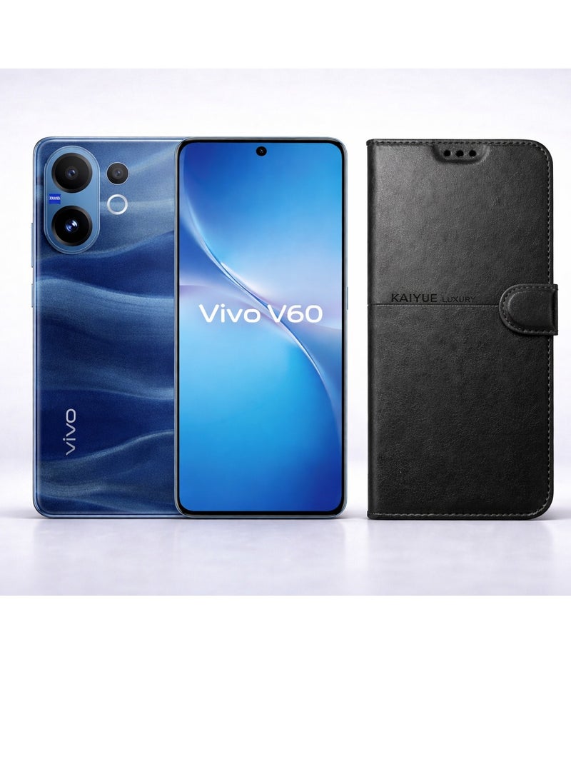 كايا جراب جلد أنيق وش وظهر لموبايل Vivo V60 – حماية متكاملة من الصدمات والخدوش اليومية – لون أسود فاخر - Image 1